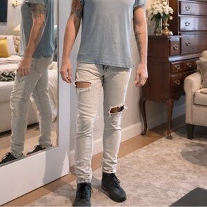 Original Use Men's Skinny Ripped Jeans in Light Gray